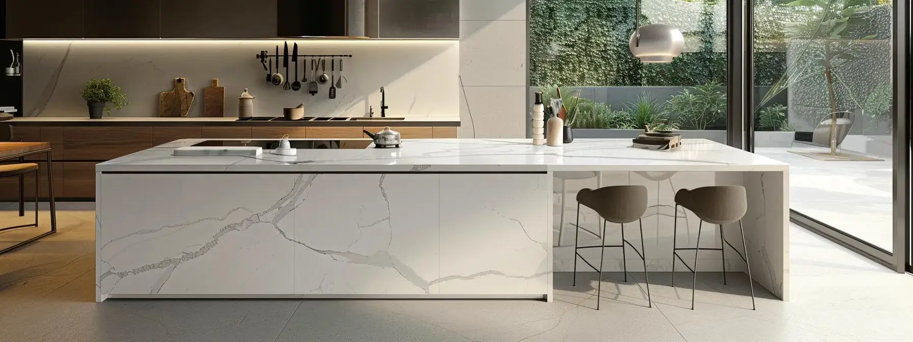 Modern kitchen with marble island