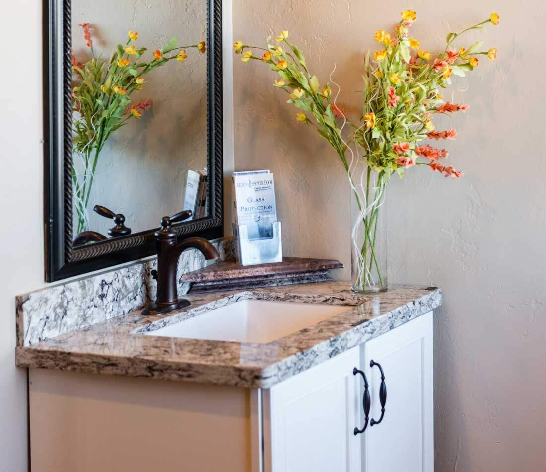 Powder room vanity with granite countertop